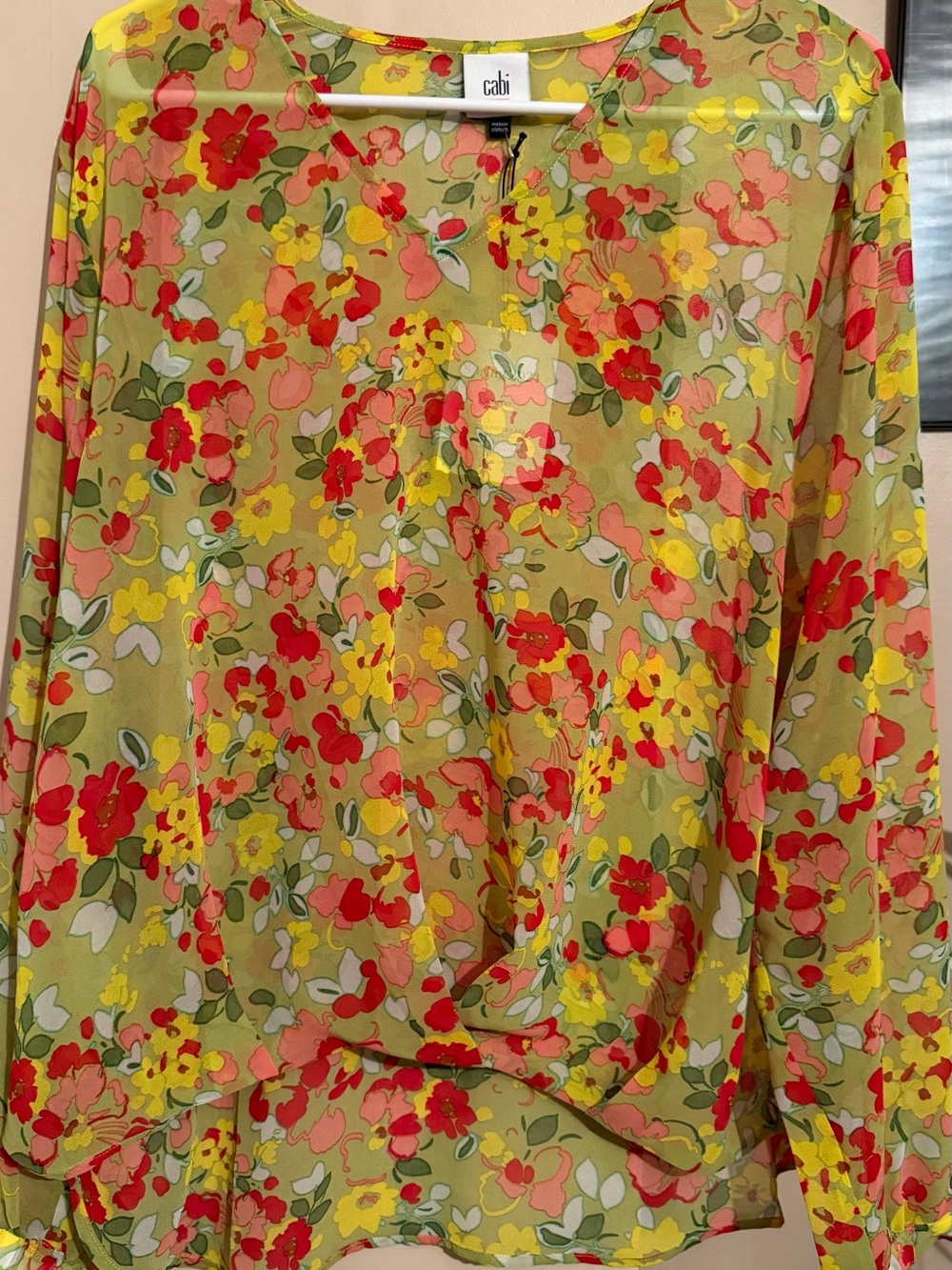 CAbi Yellow Floral Lightweight Blouse with Red & Pink Accents